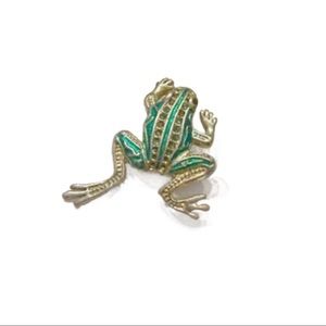Vintage Silver Green Colored Green Rhinestone Frog Pin Pendant Brooch